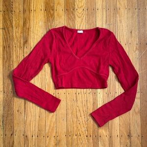 Garage Red V-Neck Long Sleeve Crop Top
